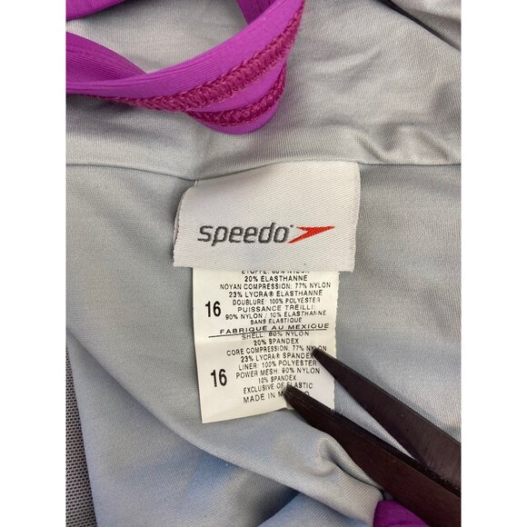 Speedo Rusched V Neck Purple Swimsuit One Piece Women's 16 - Picture 7 of 9